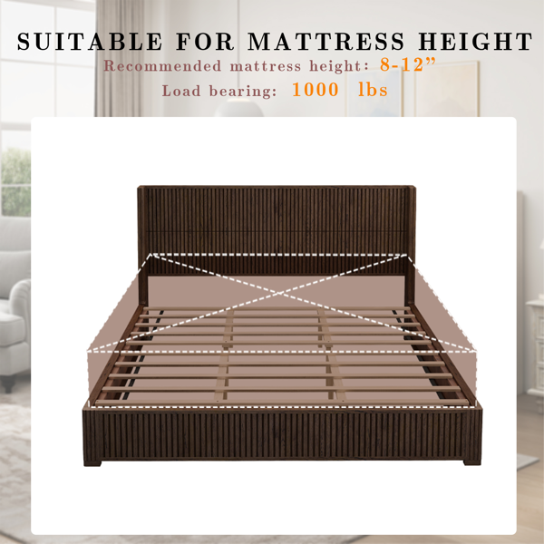 Solid Wood Platform Bed Frame with Headboard, No Box Spring Needed, Floor-standing bed, Easy Assembly, King Size, Walnut-14