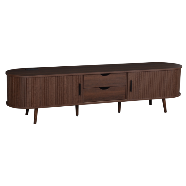 70 Inch Mid Century Modern TV Stand, TV Stand for 80 Inch TV, TV Stand with Tambour Doors, Drawers and Power Outlet, TV Consoles for Living Room, Bedroom-12