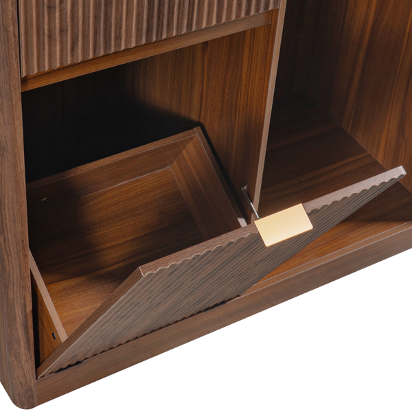 K&K 59" Coffee Bar Cabinet with Fridge Space & Tilt-Out Trash Cabinet, Mini Fridge Wine Cabinet with Storage/Charging Station, Fluted Buffet Sideboard with Glass Holder for Dining Room, Walnut Brown-16