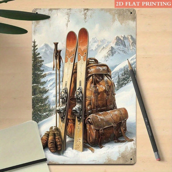 CIFbuy 2D平面金属装饰牌 滑雪装备，乡村风滑雪小屋壁饰（TikTok, temu 自提物流）-7