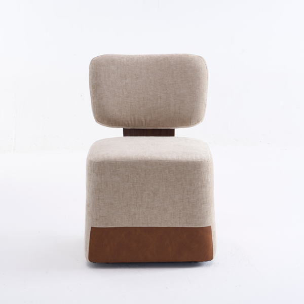 Linen Upholstered Armless Dining Chair with Casters,BEIGE-2