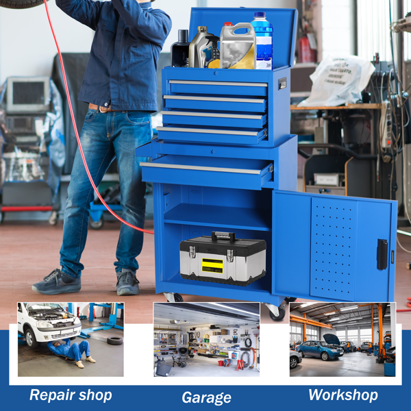 Tool Chest, 5-Drawer Rolling Tool Storage Cabinet with Detachable Top Tool Box, Liner, Universal Lockable Wheels, Adjustable Shelf, Locking Mechanism, Metal Tool Cart for Garage Workshop-7