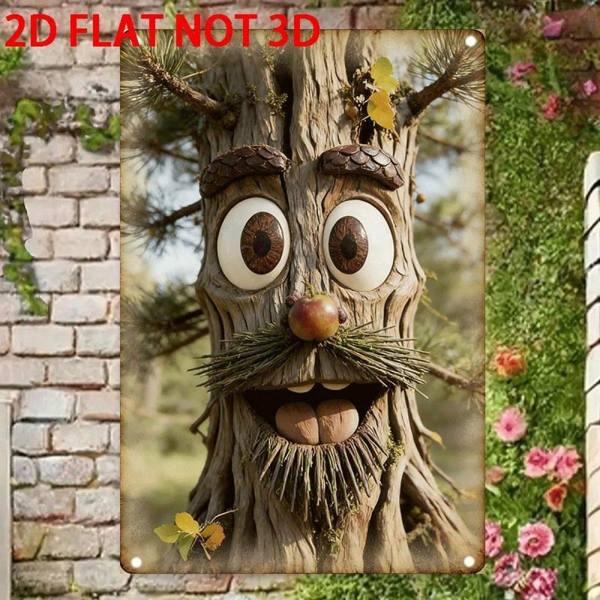CIFbuy 1个2D平面复古铁皮招牌，趣味树脸图案，非3D墙饰，尺寸8x12英寸（TikTok, temu 自提物流）-3
