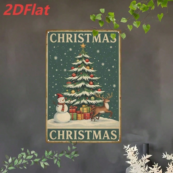 CIFbuy 复古圣诞金属壁饰 8x12，绿金雪花人鹿树装饰牌（TikTok, temu 自提物流）-6