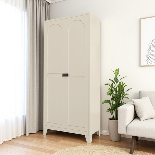 71'' 2 Shapely Door Cabinet With Lock, Metal Storage Cabinet with Doors and Adjustable Shelves, for Kitchen, Bedroom, Living Room(Beige)-19