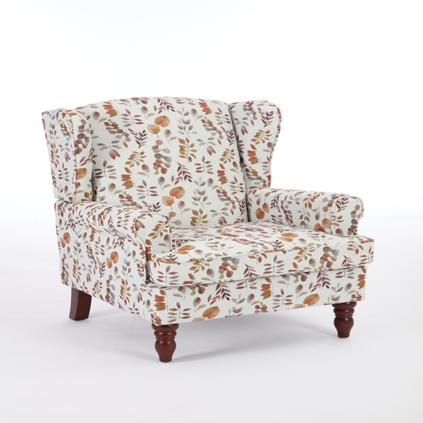 Modern Accent Chair with Retro Wood Legs, Comfy Upholstered Armchair, Floral Design Single Sofa Chair for Living Room Bedroom Office - Floral Yellow-13