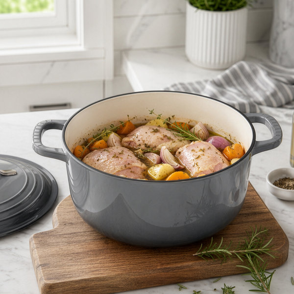 不锈钢手柄 7.5QT 7.1L 圆形 珐琅锅 黑灰渐变 含手套 隔热垫-8