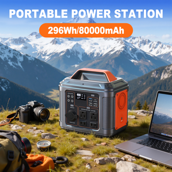 便携式电源站，296Wh 300W 锂电池，300W AC/PD100W 输出，户外太阳能灯、露营帐篷、应急户外家庭使用、呼吸机、电风扇、笔记本电脑、应急、礼品用太阳能发电机