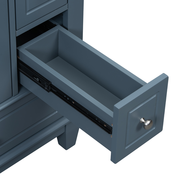 24" Bathroom Vanity with Sink and Drawers, Gray Blue Freestanding Vanity Cabinet with Ceramic Top and Storage Shelves, MDF and Solid Wood Base, Modern Sink Cabinet for Small Bathrooms-9