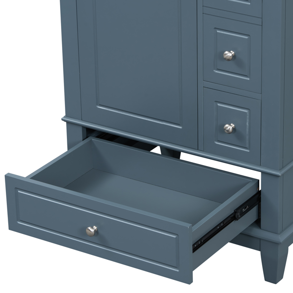 24" Bathroom Vanity with Sink and Drawers, Gray Blue Freestanding Vanity Cabinet with Ceramic Top and Storage Shelves, MDF and Solid Wood Base, Modern Sink Cabinet for Small Bathrooms-10