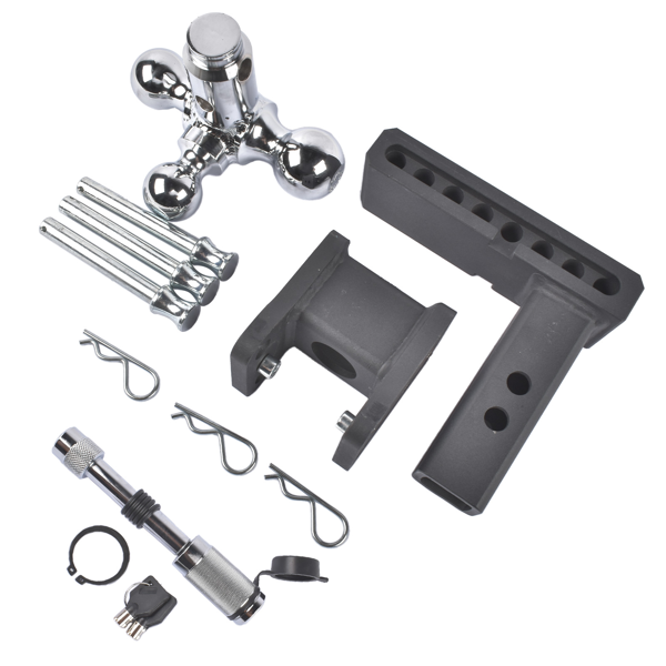 拖车钩 Adjustable Trailer Hitch Fits 2" Receiver Tri-Ball 5" Drop 10K GTW with Lock-8