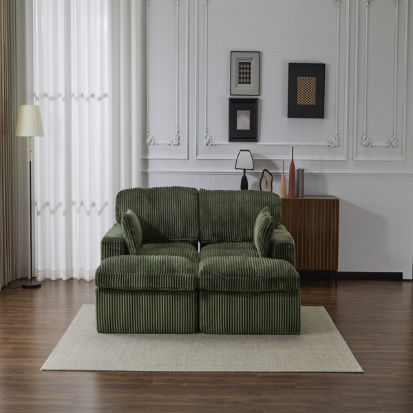 Double Chaise Lounge Chair Indoor,Oversized Upholstered Sleeper Cloud Couch,Deep Seat Luxury Sofa Bed,Sectional Sofa Chaise Love-seat,Corduroy Reading Chair for Living Room,No Assembly Required,Green-14