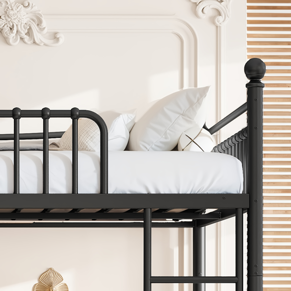Queen over Queen Metal Bunk Bed with Unique Curved Guardrail Design, Round Tube bunk bed Frame, No Box Spring Required, Metal Bunk Bed Frame for Kids Teens,adults, Black-6