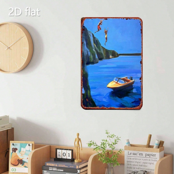 CIFbuy 1件悬崖跳水与小船墙饰，复古航海风画作，8x12英寸装饰品（TikTok, temu 自提物流）-5