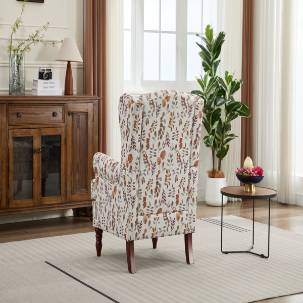 Modern Accent Chair with Retro Wood Legs, Comfy Upholstered Armchair, Floral Design Single Sofa Chair for Living Room Bedroom Office - Floral Yellow-11