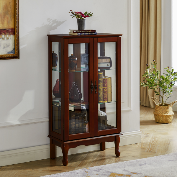 Curio Cabinet Lighted Curio Diapaly Cabinet with Adjustable Shelves and Mirrored Back Panel, Tempered Glass Doors (Cherry, 3 Tier), (E26 light bulb not included)-2