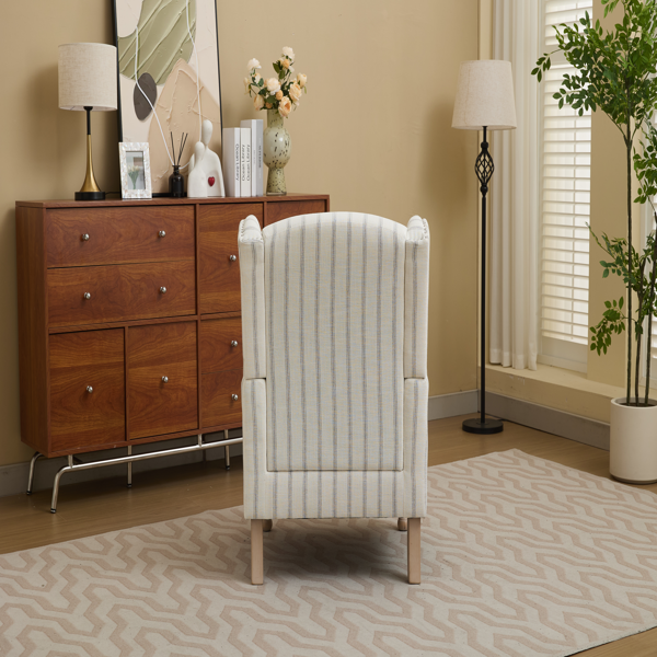 Modern Accent Chair with Retro Wood Legs, Comfy Upholstered Armchair, Floral Design Single Sofa Chair for Living Room Bedroom Office - Stripe-5