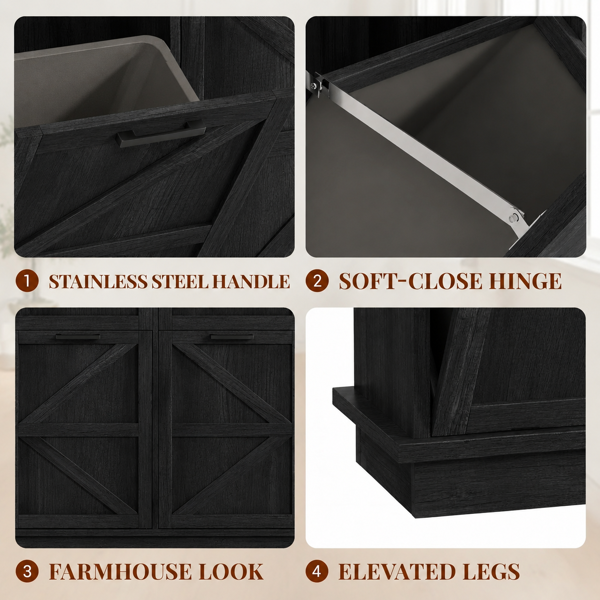 Tilt Out Trash Can Cabinet for Kitchen, Double 10-Gallon Hidden Trash Cabinet with Drawer, Farmhouse Wooden Garbage Cabinet, Dog Proof Trash Can Storage for Kitchen Laundry Living Room Office-4