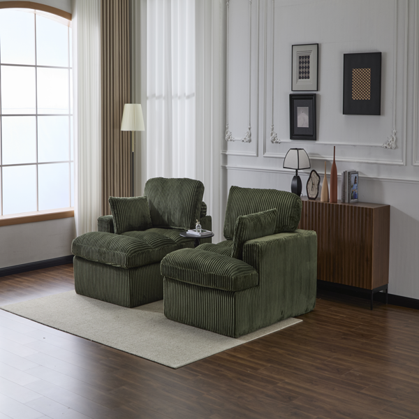 Double Chaise Lounge Chair Indoor,Oversized Upholstered Sleeper Cloud Couch,Deep Seat Luxury Sofa Bed,Sectional Sofa Chaise Love-seat,Corduroy Reading Chair for Living Room,No Assembly Required,Green-13