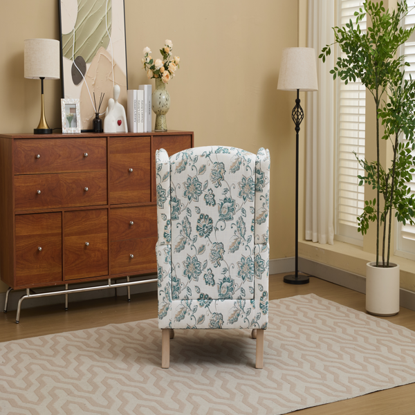 Modern Accent Chair with Retro Wood Legs, Comfy Upholstered Armchair, Floral Design Single Sofa Chair for Living Room Bedroom Office-4