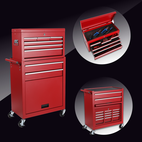 Tool Chest, 8-Drawer Rolling Tool Storage Cabinet with 2 in 1 Detachable Top Tool Box, Liner, Lockable Wheels, Side Hooks,Metal Tool Cart for Garage-4