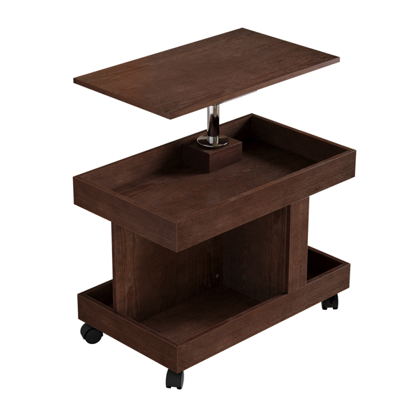 Small Coffee Table with Wheels, 360° Rotating Desktop Multi-Functional Side Table, Rolling End Table with Storage Compartment, Mobile Bedside Table for Living Room Bedroom Home Furniture, Walnut-16