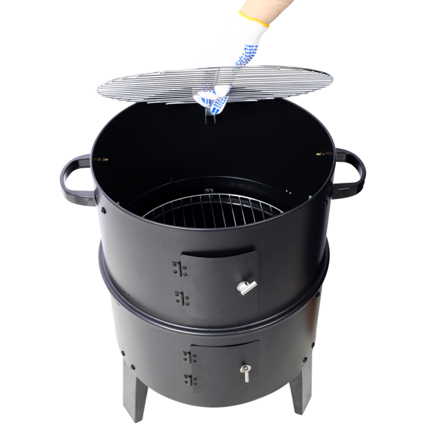 Charcoal Smoker Grill Wood Smoker Grills Outdoor Cooking 16 Inch Vertical Smoker Portable BBQ Grill for Camping, Black-8