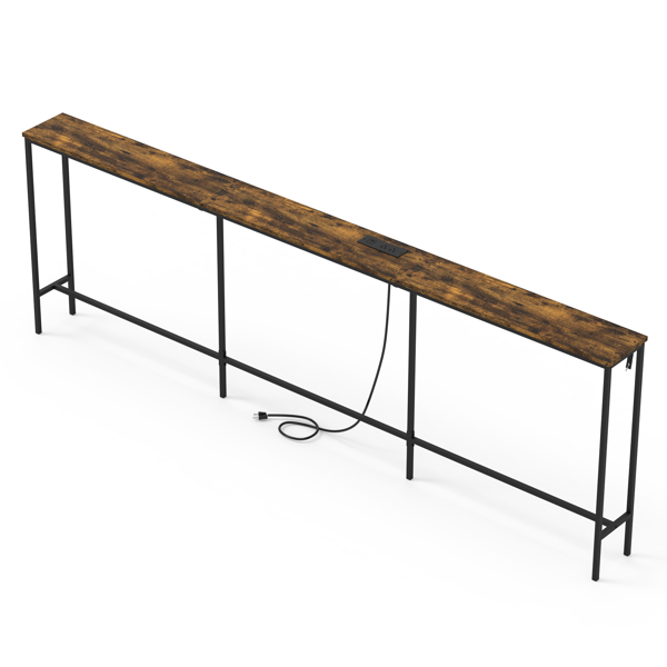 铁锈棕 240cm长 密度板贴三胺+铁 240*20*79cm 玄关桌 带排插（美标）-6