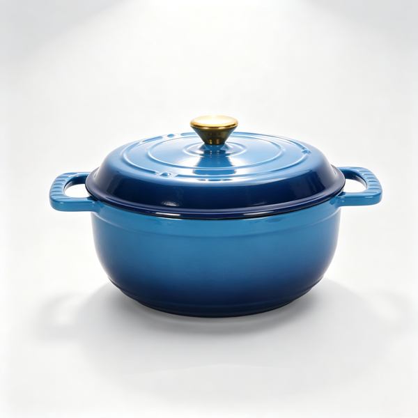 铸铁 5QT 烹饪锅具 渐变蓝 含两个硅胶手套 珐琅锅-4