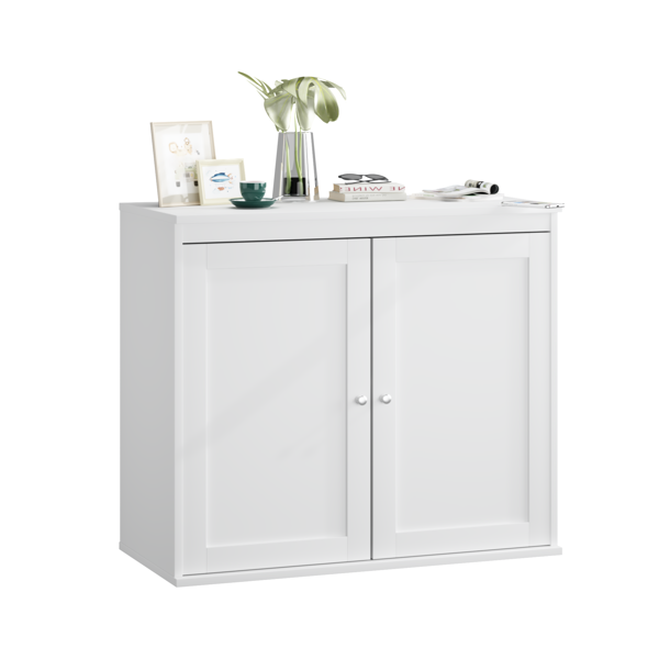 Kitchen Storage Cabinet with Double Doors, Coffee Bar Cabinet with Adjustable Shelves, Sideboard Buffet for Dining Room, Living Room or Entryway, Modern White Cupboard-25
