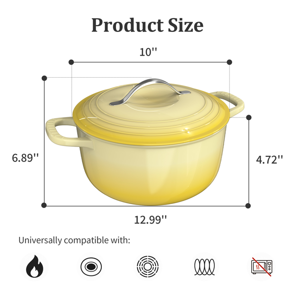 不锈钢手柄 5QT 4.7L 圆形 珐琅锅 黄色渐变 含手套 隔热垫-2