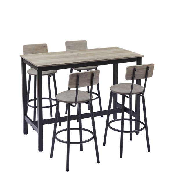 Bar Table Set with 4 Bar stools PU Soft seat with backrest, Grey, 47.24'' L x 23.62'' W x 35.43'' H-8
