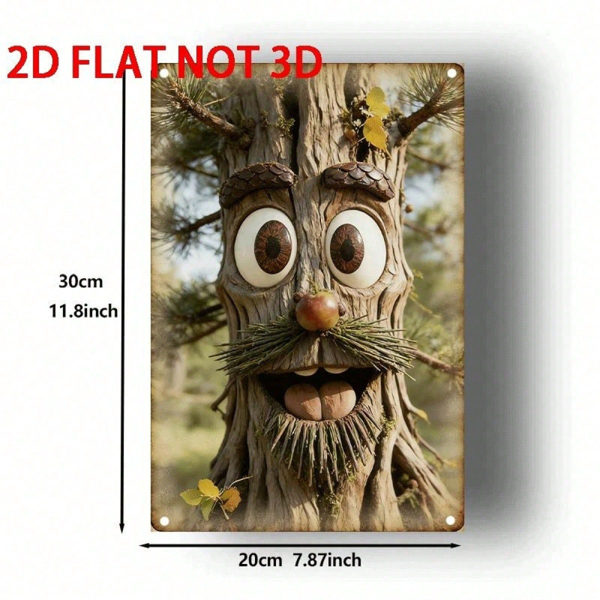 CIFbuy 1个2D平面复古铁皮招牌，趣味树脸图案，非3D墙饰，尺寸8x12英寸（TikTok, temu 自提物流）-4