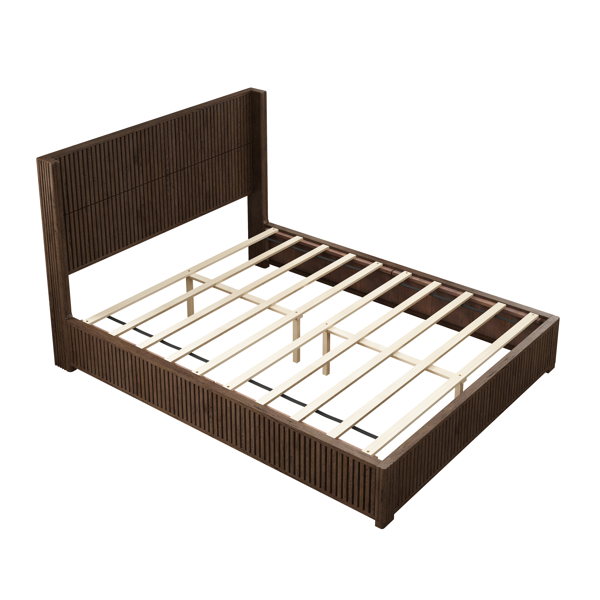 Solid Wood Platform Bed Frame with Headboard, No Box Spring Needed, Floor-standing bed, Easy Assembly, Queen Size, Walnut-9