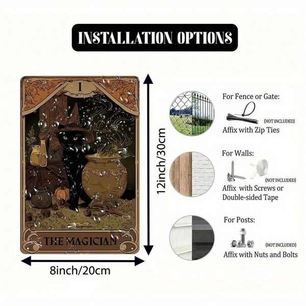CIFbuy 金属招牌 复古黑猫塔罗墙饰，魔术师风格复古万圣节艺术（TikTok, temu 自提物流）-5