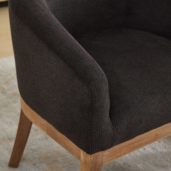Mid Century Modern Upholstered Barrel Dining Chairs with Arms,Farmhouse Linen Kitchen & Dining Room Chairs with Natural Hardwood Frame, 19" W Accent Chairs,Single Pack,Charcoal Gray,SW1891BK-11