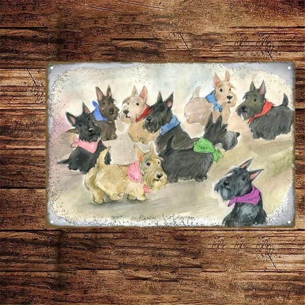 CIFbuy 苏格兰斗牛犬复古金属装饰牌 12x8，彩色头巾乡村风墙面艺术（TikTok, temu 自提物流）-8
