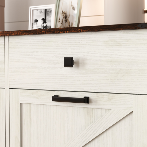 Farmhouse Double Tilt Out Trash Cabinet for 20 Gallon Trash Cans, Free Standing Recycling Cabinet with Hideaway Drawer, Barn Door Style Laundry Sorter Cabinet, Tilt Out Trash Cabinet for Kitchen-16