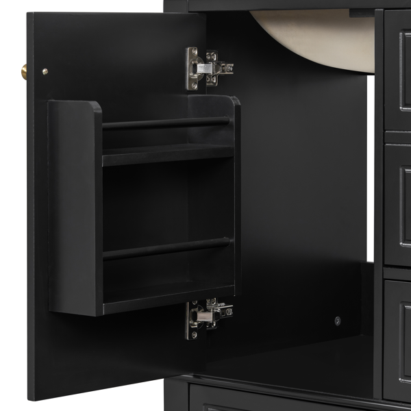 24" Bathroom Vanity with Sink and Drawers, Black Freestanding Vanity Cabinet with Ceramic Top and Storage Shelves, MDF and Solid Wood Base, Modern Sink Cabinet for Small Bathrooms-5