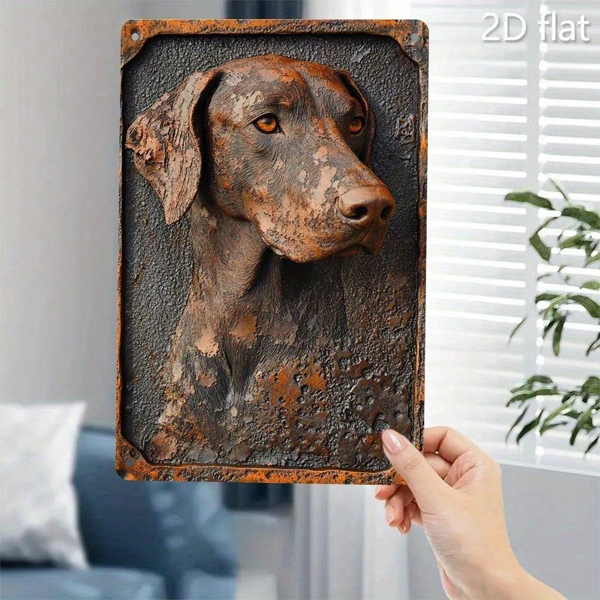 CIFbuy 复古德国短毛指针铁皮装饰牌 8x12，防锈犬只肖像艺术（TikTok, temu 自提物流）-4