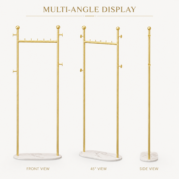 Clothing Rack, Golden Metal Freestanding Heavy Duty Clothes Rack with Marble Pattern Sintered Stone Base, Multipurpose Garment Hanger for Bedroom, Hat, Scarf, Jacket-3