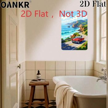 CIFbuy 复古红色经典老爷车2D印刷铁皮装饰画，海岸公路海景，20x30厘米（TikTok, temu 自提物流）