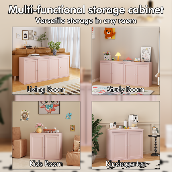 Kitchen Storage Cabinet with Double Doors, Coffee Bar Cabinet with Adjustable Shelves, Sideboard Buffet for Dining Room, Living Room or Entryway, Pink-31