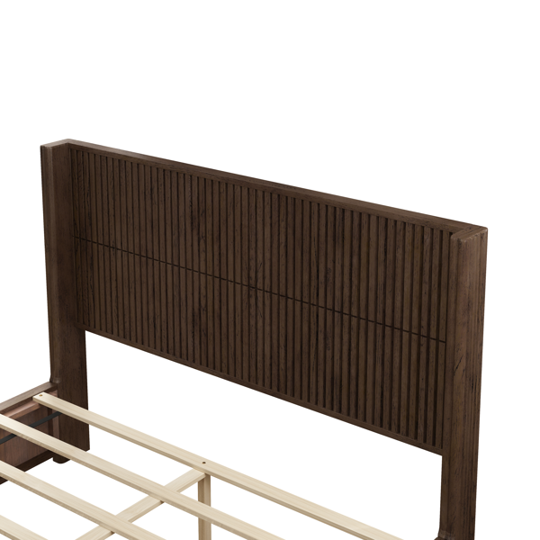 Solid Wood Platform Bed Frame with Headboard, No Box Spring Needed, Floor-standing bed, Easy Assembly, Queen Size, Walnut-10