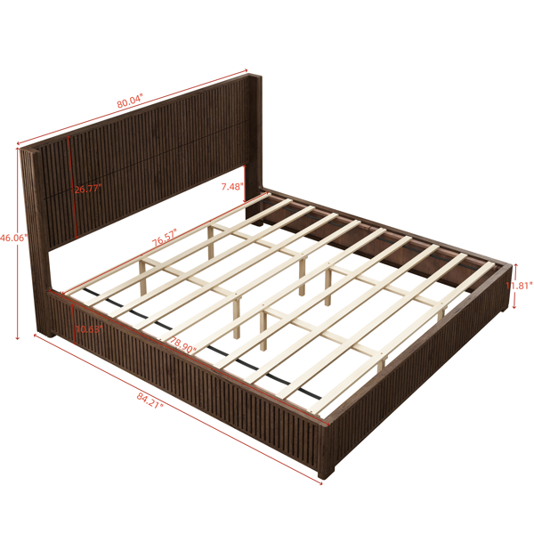Solid Wood Platform Bed Frame with Headboard, No Box Spring Needed, Floor-standing bed, Easy Assembly, King Size, Walnut-4