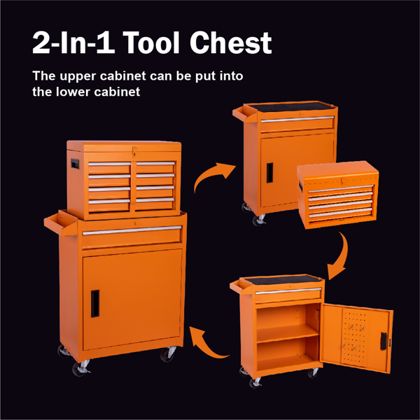 Tool Chest, 5-Drawer Rolling Tool Storage Cabinet with Detachable Top Tool Box, Liner, Universal Lockable Wheels, Adjustable Shelf, Locking Mechanism, Metal Tool Cart for Garage Workshop-9