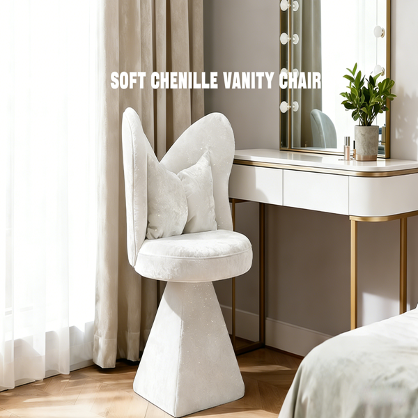 Vanity Chair with Butterfly Back,Swivel Accent Chair Dining Chairs,Makeup Stool for Bedroom Dressing Table,Suitable for Living Room,Dining Room,Study,Recreational Areas WHITE-11