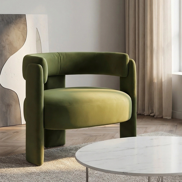 Accent Chair for Living Room, Velvet Comfy Single Sofa Chair Mid-Century Modern Armchair Wooden Legs for Bedroom Office Reading-3