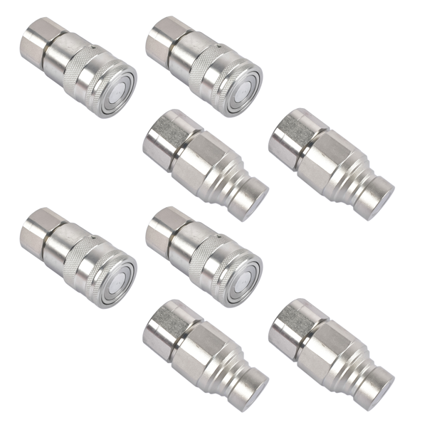 液压快速接头 4 Sets 1/2" Flat Face Hydraulic Coupler Quick Connect Fit for Bobcat 16028-5