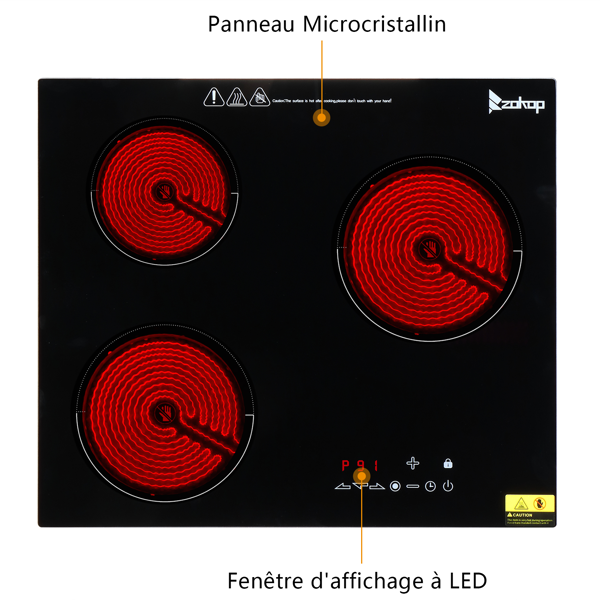 欧规 DT3 23in 厨房炉灶 220V 220V,5200W 长方形3头炉 玻璃晶板加铁质喷涂防锈底壳 黑色 触屏内嵌接线 欧洲-6
